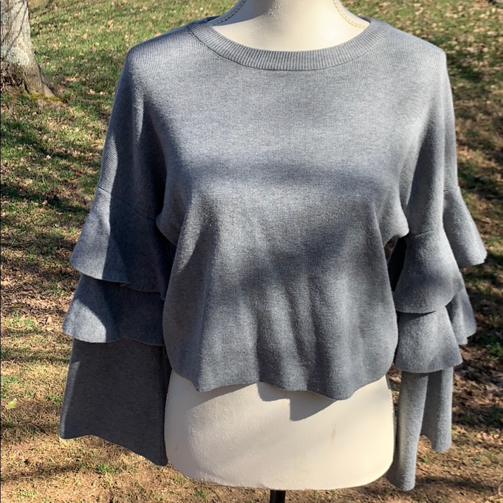 Grey ruffle sleeve sweater